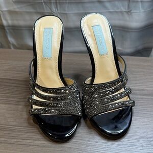 Betsey Johnson Black Strappy Rhinestone Heels